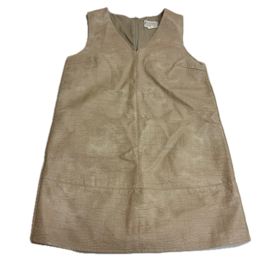 Loveriche Dress Womens Medium Tan Gold Faux Leather Mini Shift - Picture 2 of 8
